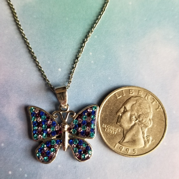 Relisted -Butterfly necklace blue and purple silver tone - Picture 10 of 13